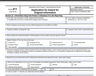 IRS form 211 and instruction 